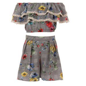 Little Girls Off Shoulder Tops Short 2 Pieces Party Summer Clothing Pant Set